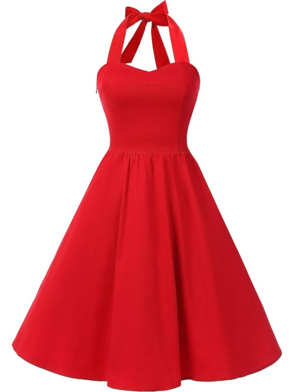 Women's Red Halter Neck Vintage Polka Audrey Retro Cocktail Dress